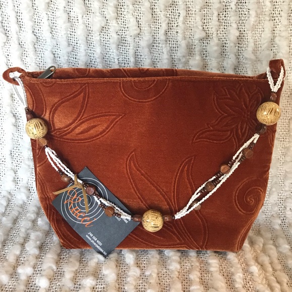 Rucci Velvet Floral Embossed Beaded Handle Handbag - Picture 1 of 8
